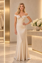 Elegant Satin Sheath Sweetheart Cap-Sleeve Cutout-Back Floor-Length Prom  Dress