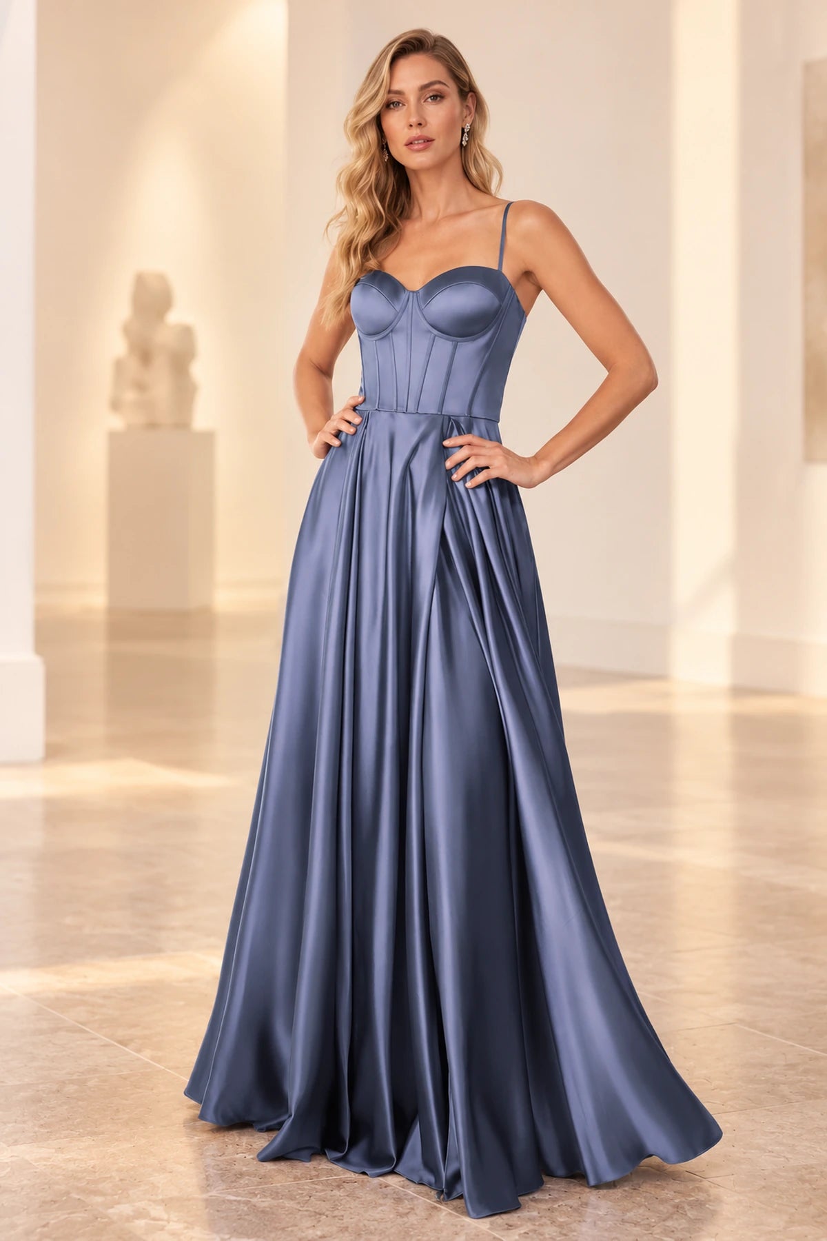 Romantic Satin Look A Line Sweetheart Spaghetti Strap Prom Dress