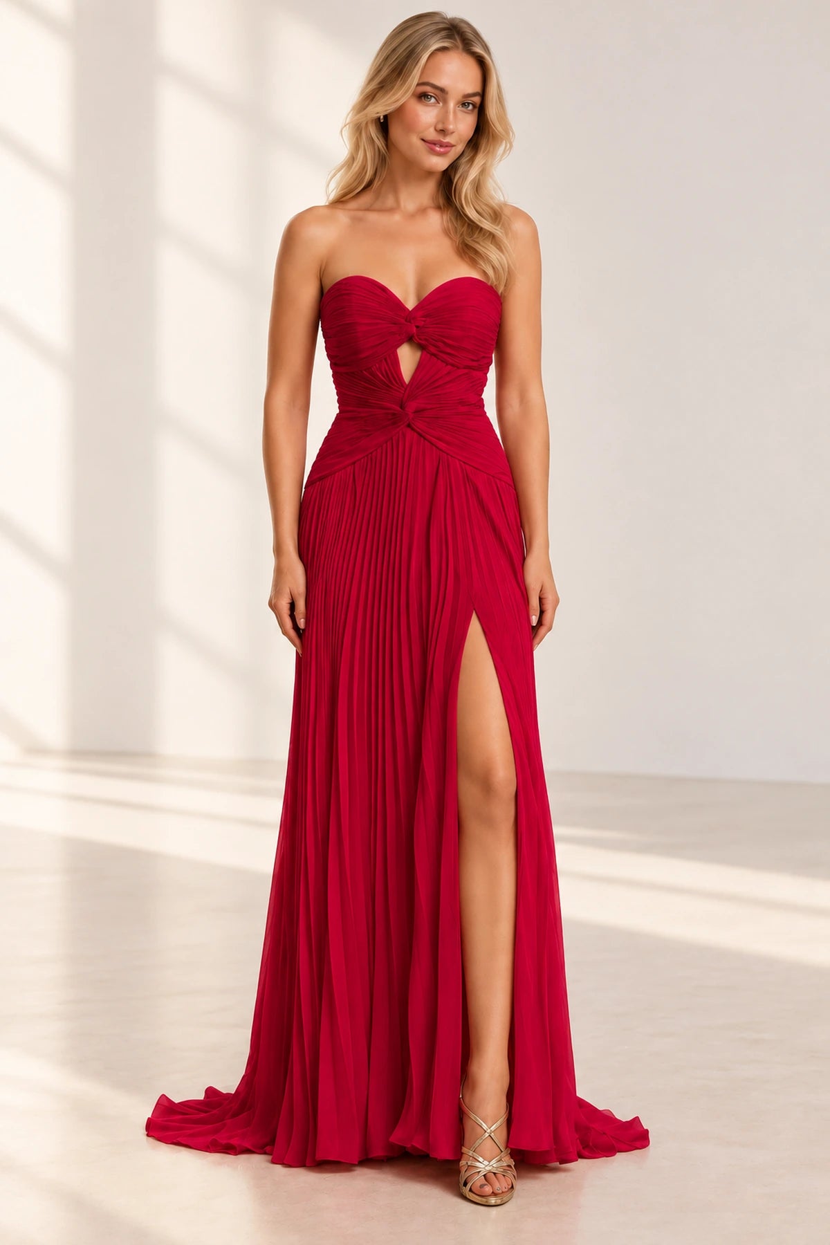 Elegant Chiffon A-Line Sweetheart Strapless Cutout Lace-Up Back Long Prom Dress
