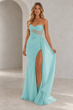 Elegant Chiffon Mermaid Sweetheart Strapless Cutout Lace-Up Back Prom Dress