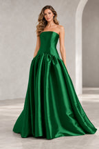 Romantic A Line Straight Neck Strapless Drop Waist Long Prom Dress