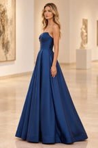 Chic Satin Look A Line Straight Neck Strapless Long Prom Dress