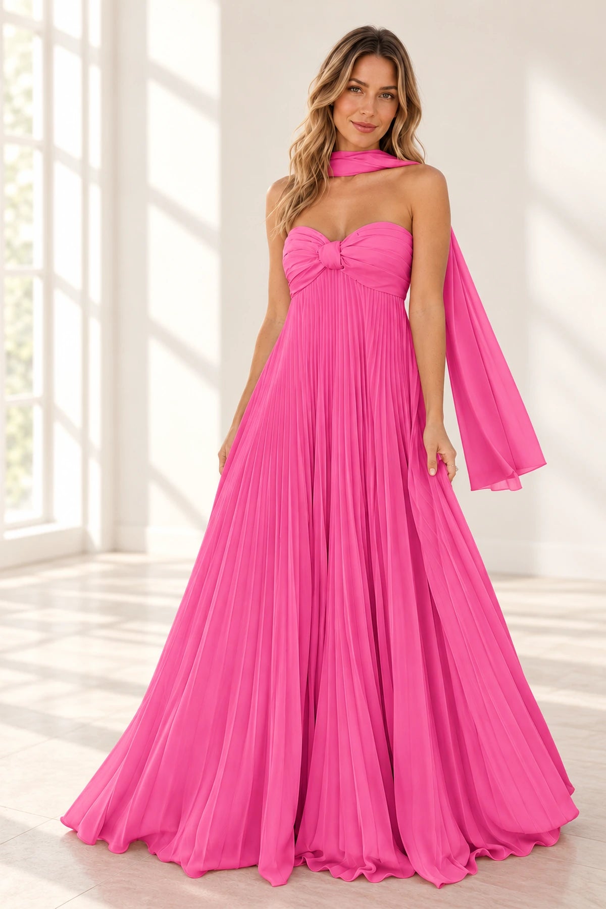Elegant Chiffon A-Line Sweetheart Strapless Pleated Lace-Up Back Prom Dress