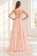 Romantic Tulle A Line Sweetheart One Shoulder Floral Long Prom Dress