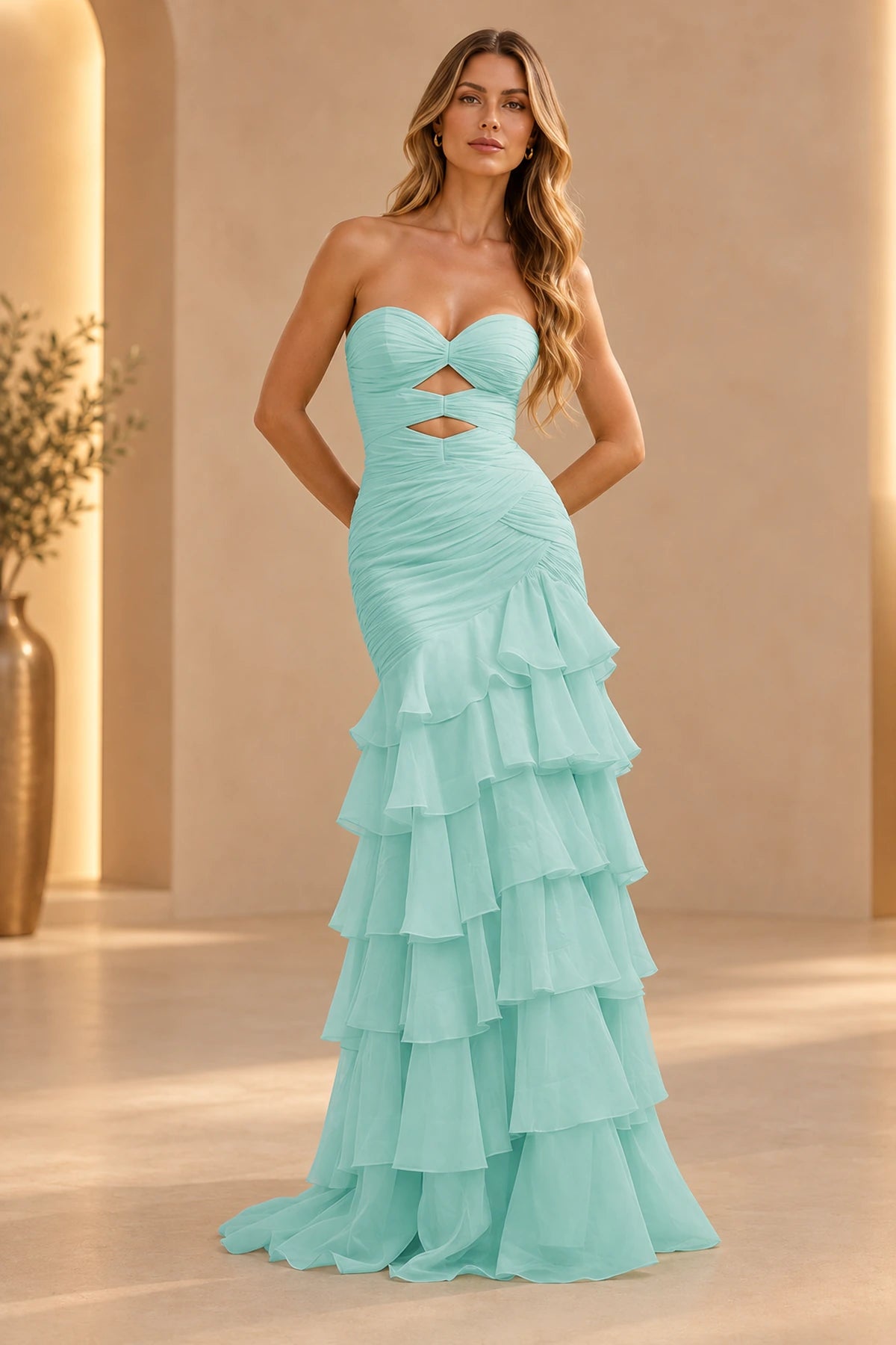 Elegant Chiffon Mermaid Sweetheart Strapless Cutout Lace-Up Back Prom Dress