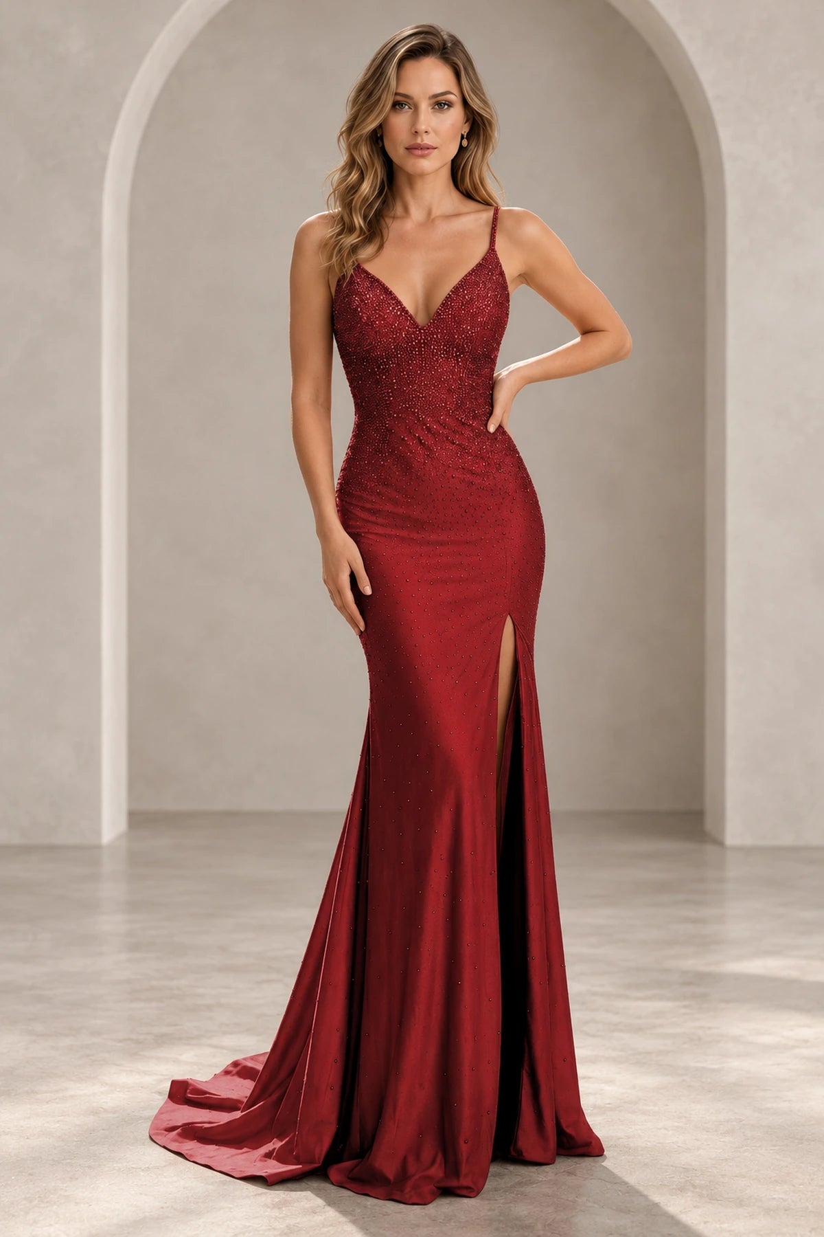 Elegant Sequin Mermaid V-Neck Spaghetti Strap Crisscross Back Long Prom Dress