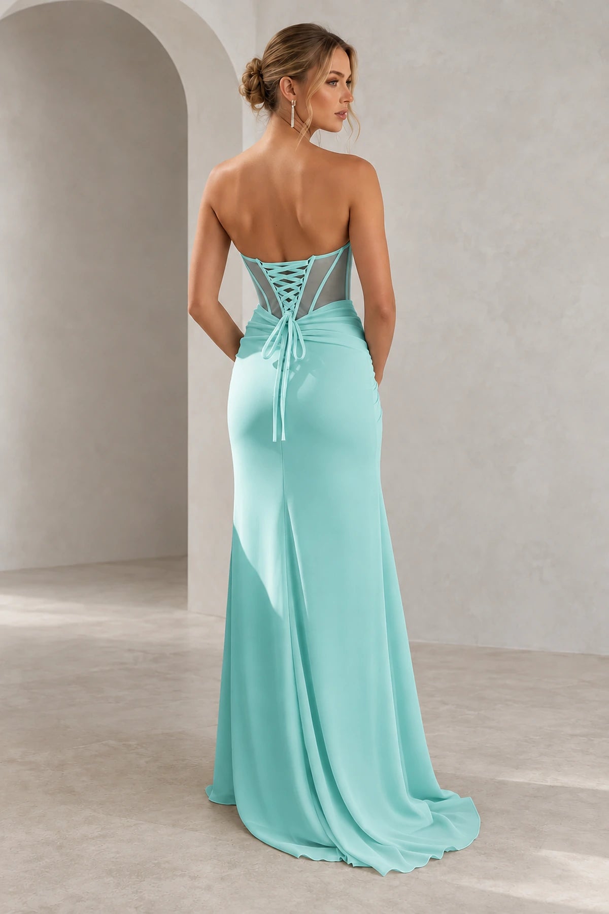 Elegant Chiffon Mermaid Sweetheart Strapless Cutout Lace-Up Back Prom Dress
