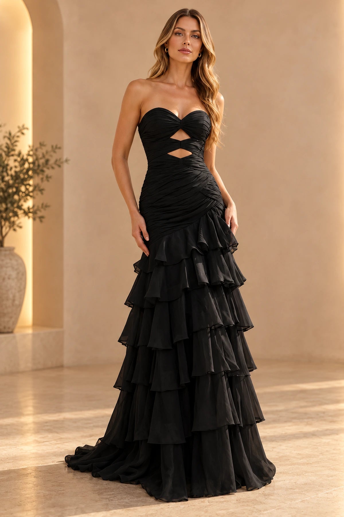 Elegant Chiffon Mermaid Sweetheart Strapless Cutout Lace-Up Back Prom Dress