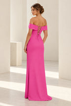 Elegant Sheath Off Shoulder Short Sleeve Lace-Up Back Long Prom Dress
