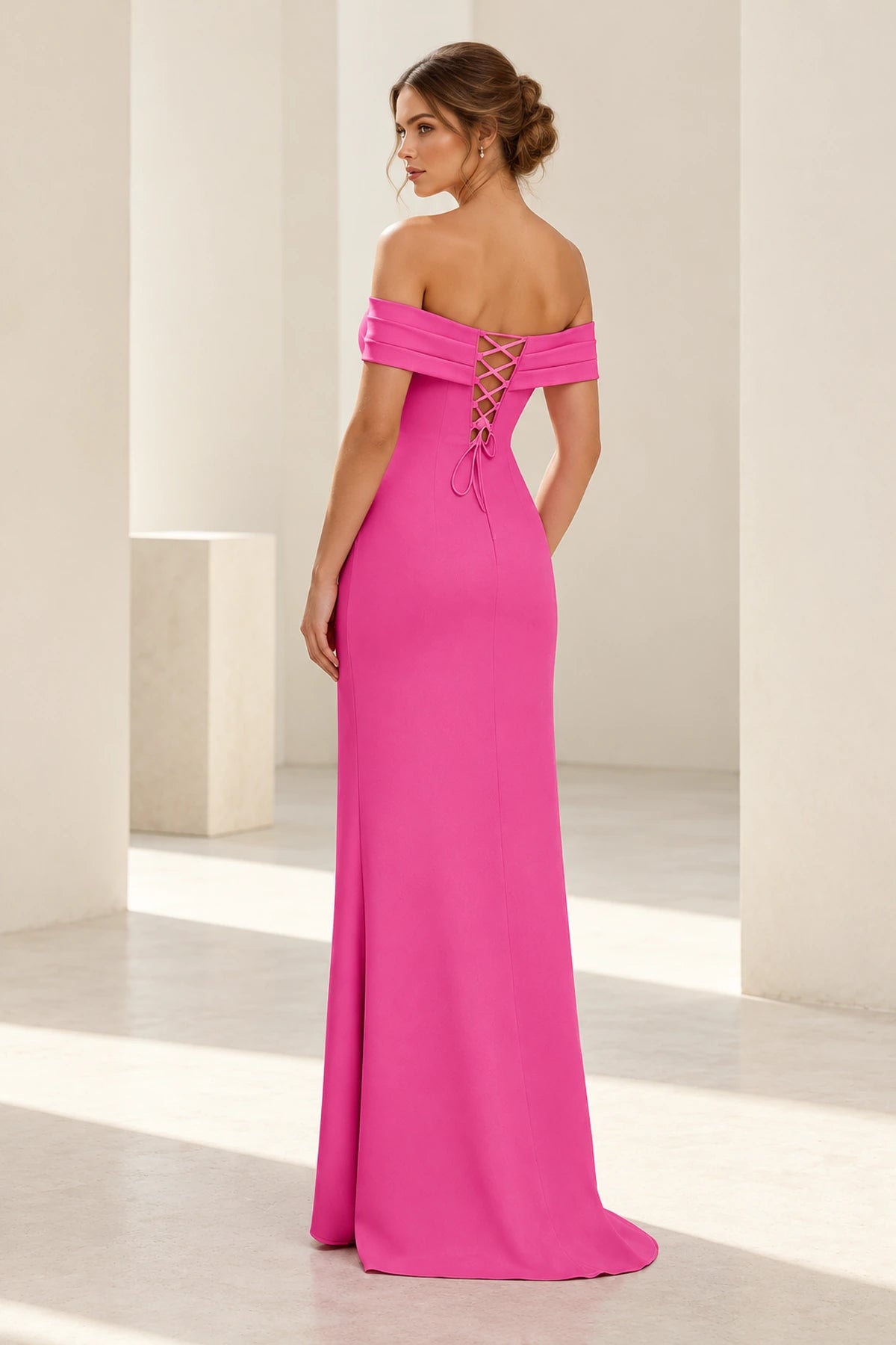 Elegant Sheath Off Shoulder Short Sleeve Lace-Up Back Long Prom Dress