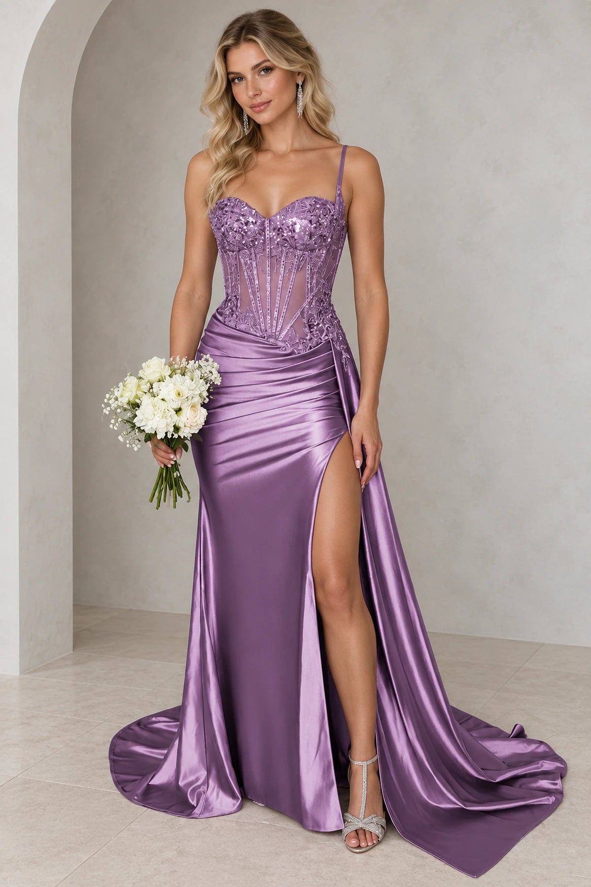Glamorous Satin Mermaid Sweetheart Sleeveless Low-Back Floor-Length Prom Dress