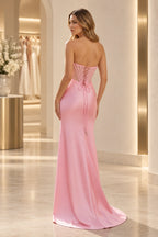 Elegant Satin Mermaid Sweetheart Strapless Corset Lace-Up Back Long Prom Dress