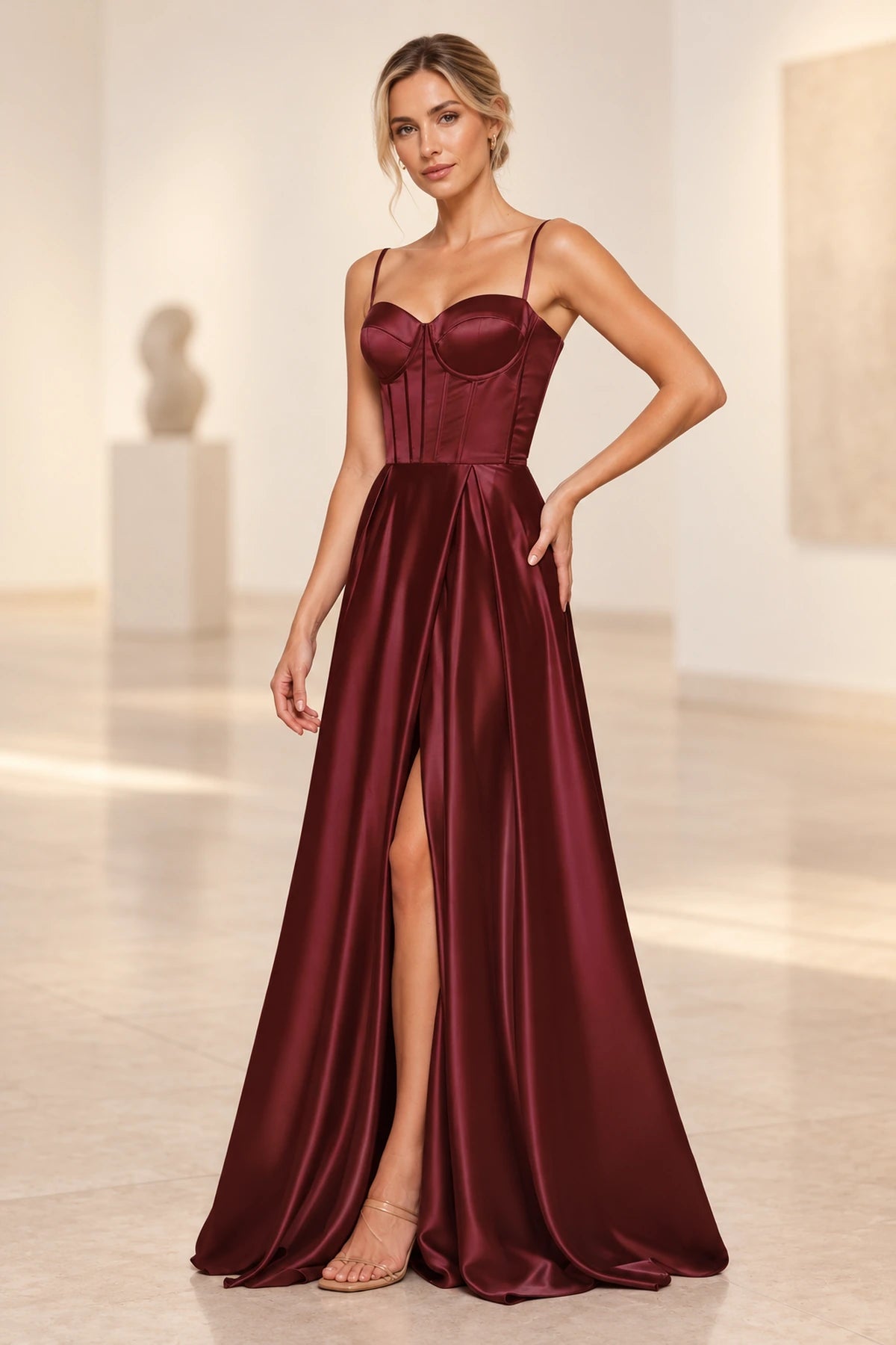 Romantic Satin Look A Line Sweetheart Spaghetti Strap Prom Dress