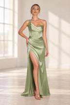 Refined Satin Look Sheath Sweetheart Asymmetric Drape Long Prom Dress