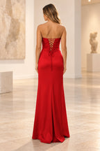 Elegant Satin Sheath Sweetheart Strapless Cutout Lace-Up Back Prom Dress
