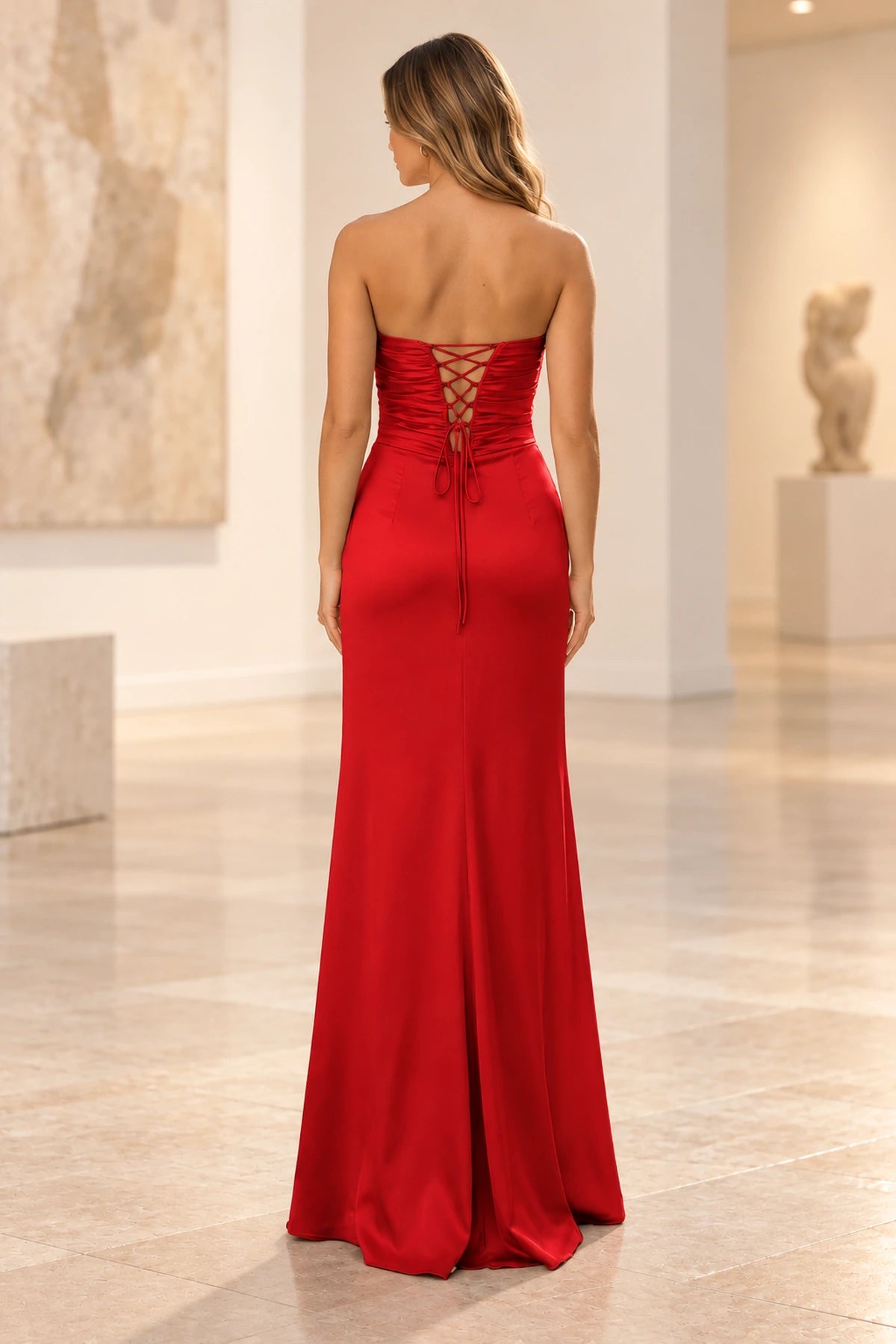 Elegant Satin Sheath Sweetheart Strapless Cutout Lace-Up Back Prom Dress