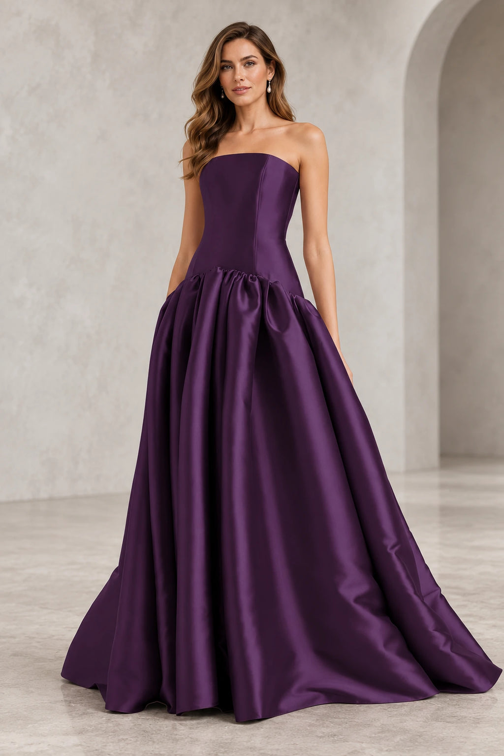 Romantic A Line Straight Neck Strapless Drop Waist Long Prom Dress