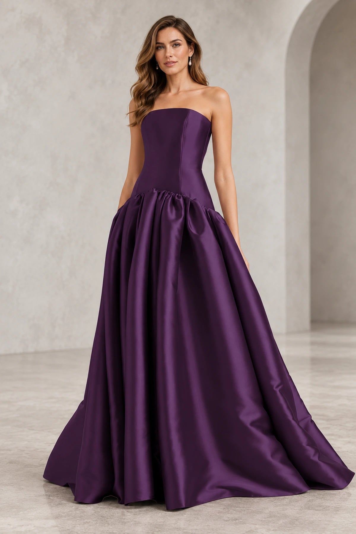 Romantic A Line Straight Neck Strapless Drop Waist Long Prom Dress