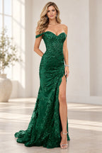 Refined Mermaid Sweetheart Off Shoulder Embellished Floor Length Prom Dress