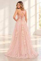Romantic Tulle A Line Sweetheart One Shoulder Floral Long Prom Dress