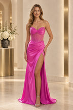 Elegant Satin Mermaid Sweetheart Strapless Corset Lace-Up Back Long Prom Dress