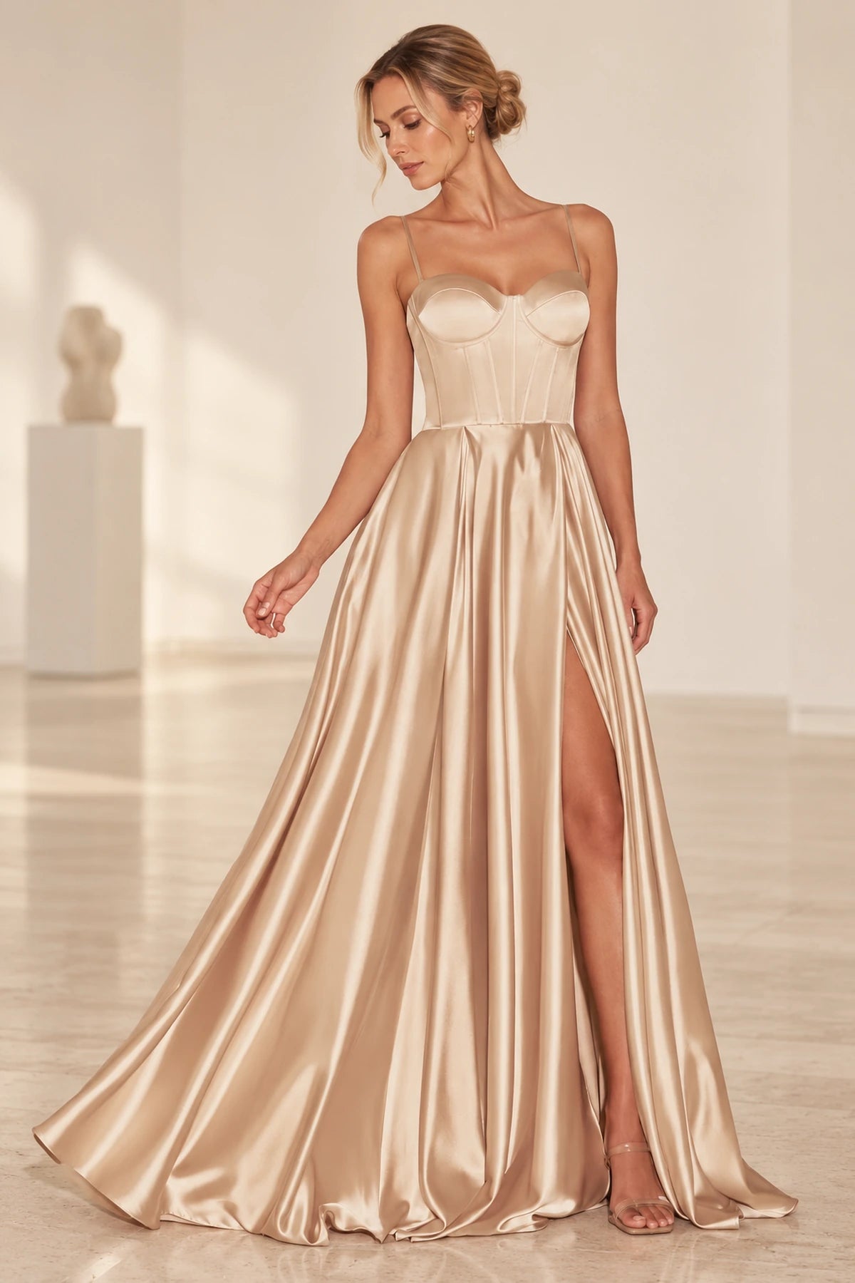 Romantic Satin Look A Line Sweetheart Spaghetti Strap Prom Dress