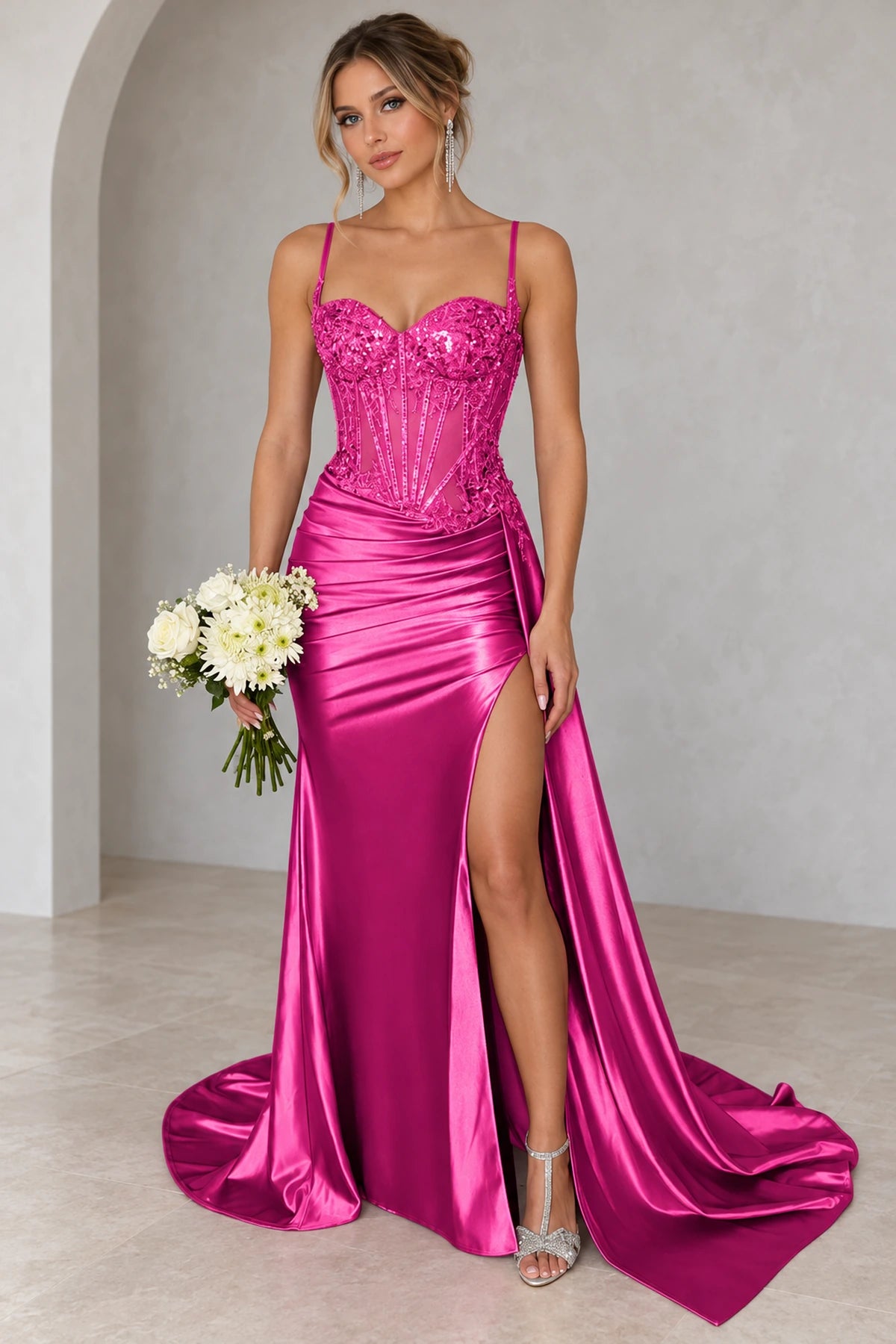 Glamorous Satin Mermaid Sweetheart Sleeveless Low-Back Floor-Length Prom Dress