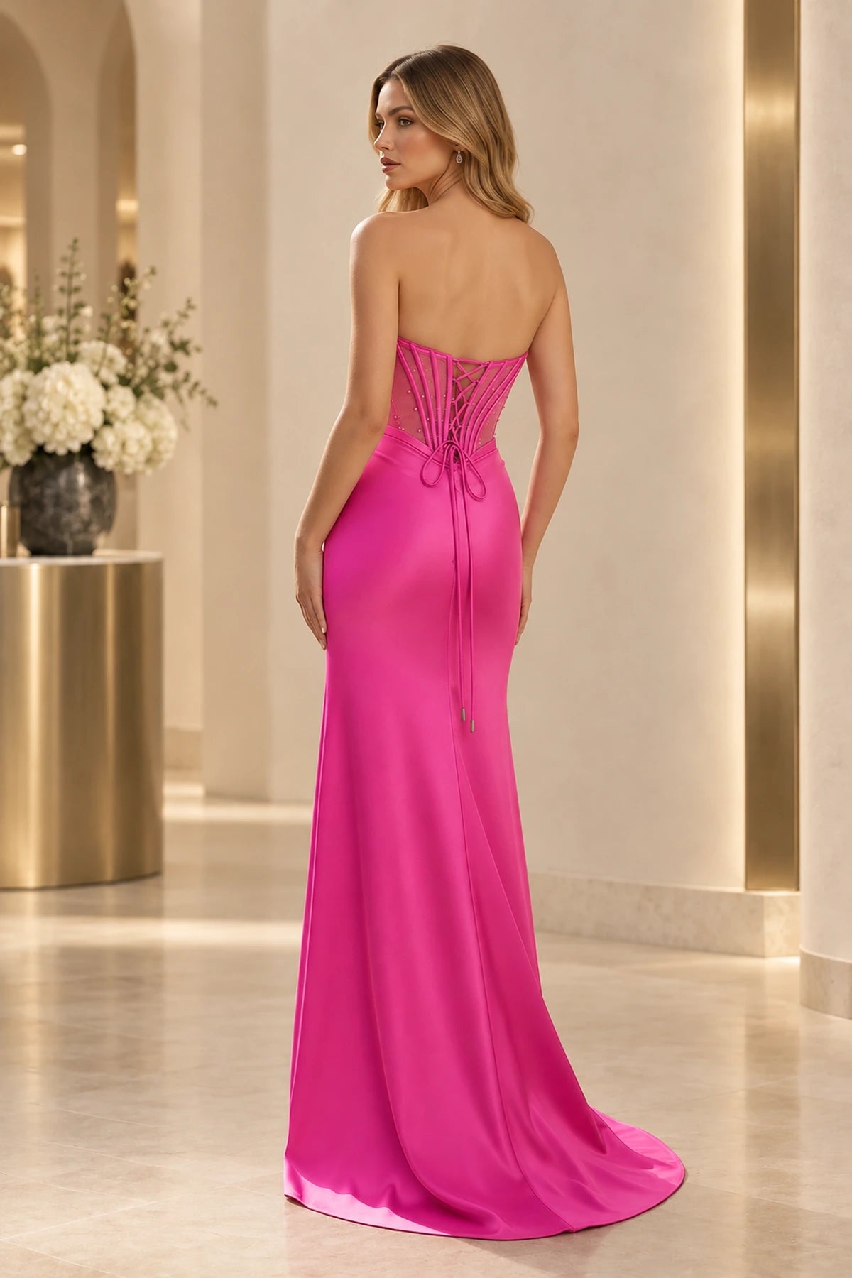 Elegant Satin Mermaid Sweetheart Strapless Corset Lace-Up Back Long Prom Dress