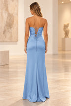 Elegant Satin Sheath Sweetheart Strapless Cutout Lace-Up Back Prom Dress
