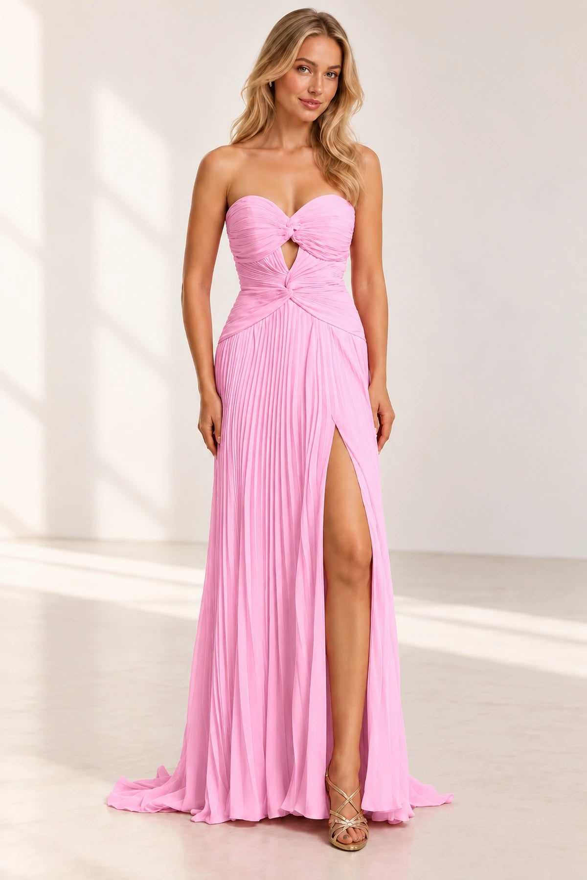 Elegant Chiffon A-Line Sweetheart Strapless Cutout Lace-Up Back Long Prom Dress