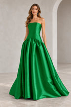 Romantic A Line Straight Neck Strapless Drop Waist Long Prom Dress