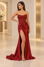 Striking Sheath Scoop Neck Strapless Lace Up Floor Length Prom Dress