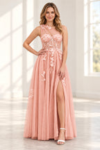 Romantic Tulle A Line Sweetheart One Shoulder Floral Long Prom Dress