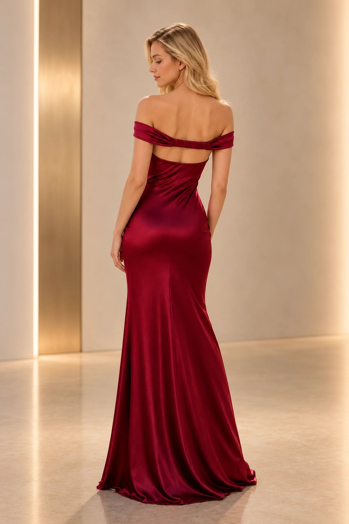 Elegant Satin Sheath Sweetheart Cap-Sleeve Cutout-Back Floor-Length Prom  Dress
