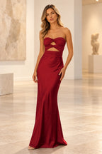 Elegant Satin Sheath Sweetheart Strapless Cutout Lace-Up Back Prom Dress