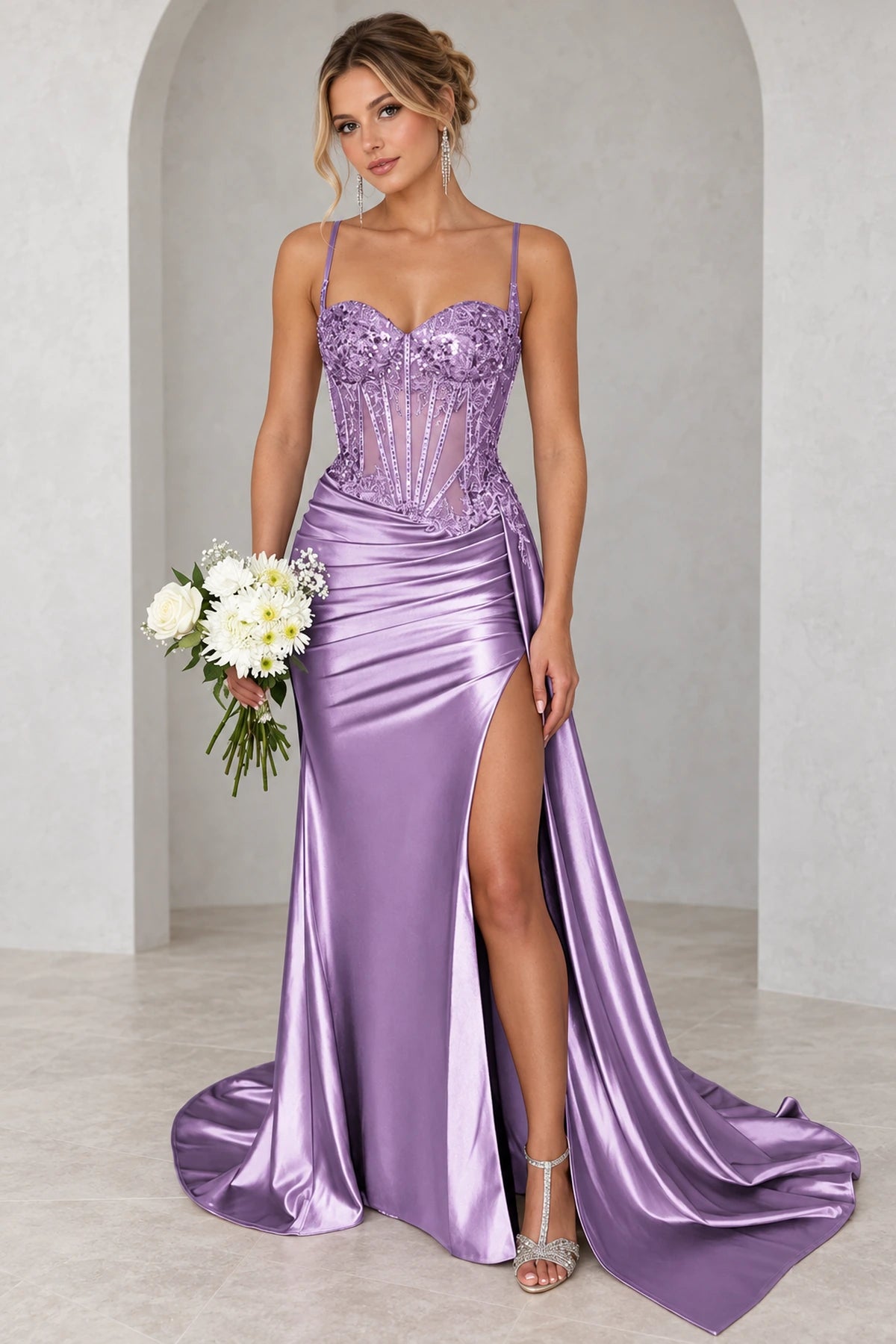 Glamorous Satin Mermaid Sweetheart Sleeveless Low-Back Floor-Length Prom Dress