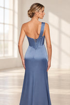 Refined Satin Look Sheath Sweetheart Asymmetric Drape Long Prom Dress