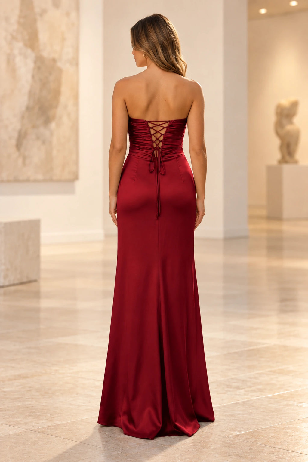 Elegant Satin Sheath Sweetheart Strapless Cutout Lace-Up Back Prom Dress