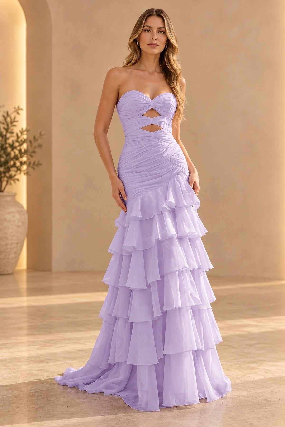 Elegant Chiffon Mermaid Sweetheart Strapless Cutout Lace-Up Back Prom Dress