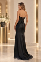 Elegant Satin Mermaid Sweetheart Strapless Corset Lace-Up Back Long Prom Dress