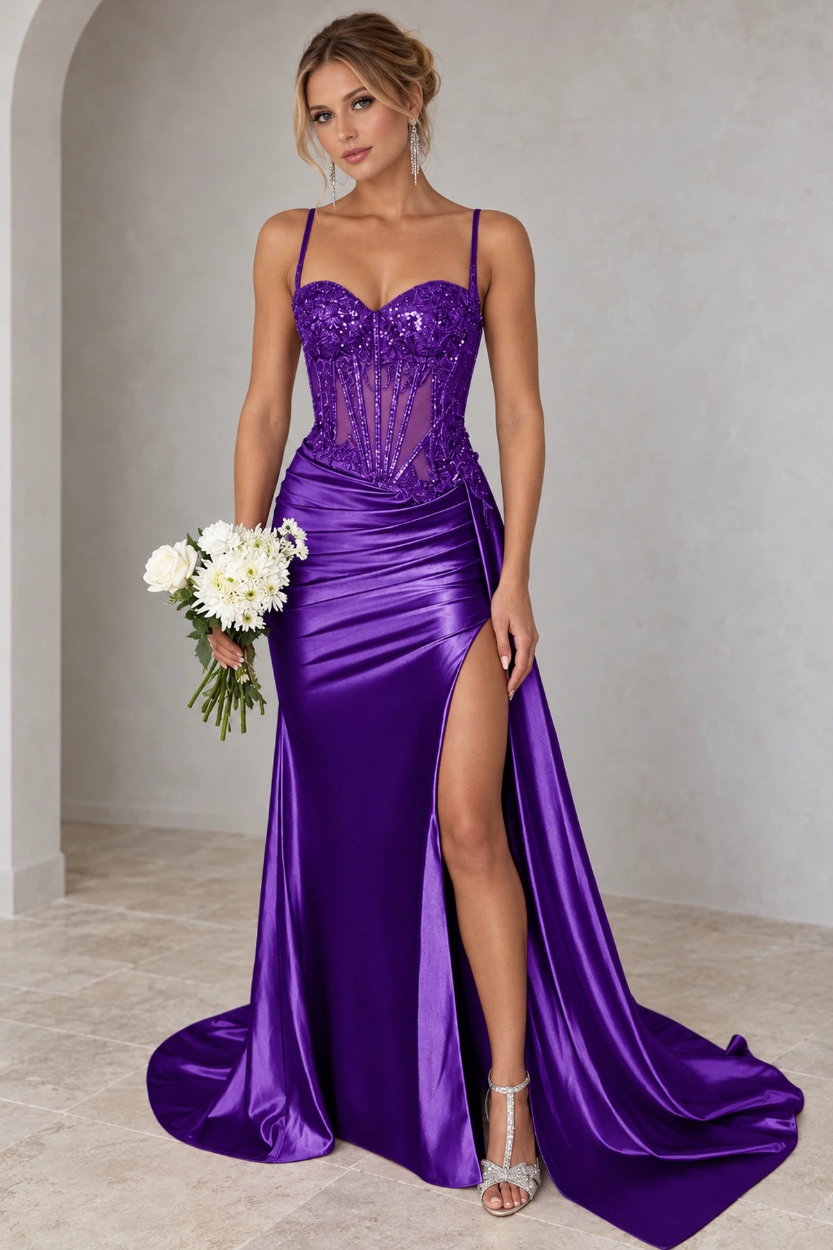 Glamorous Satin Mermaid Sweetheart Sleeveless Low-Back Floor-Length Prom Dress