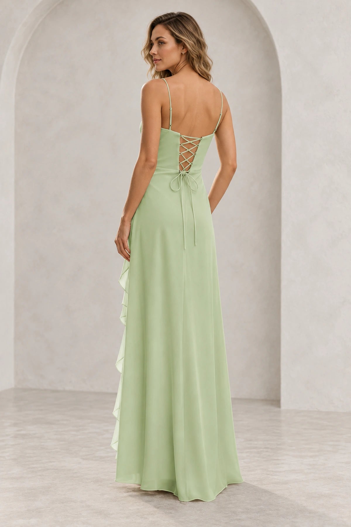 Elegant Chiffon A-Line Sweetheart Spaghetti Strap Lace-Up Back Long Prom Dress