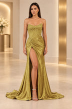 Striking Sheath Scoop Neck Strapless Lace Up Floor Length Prom Dress