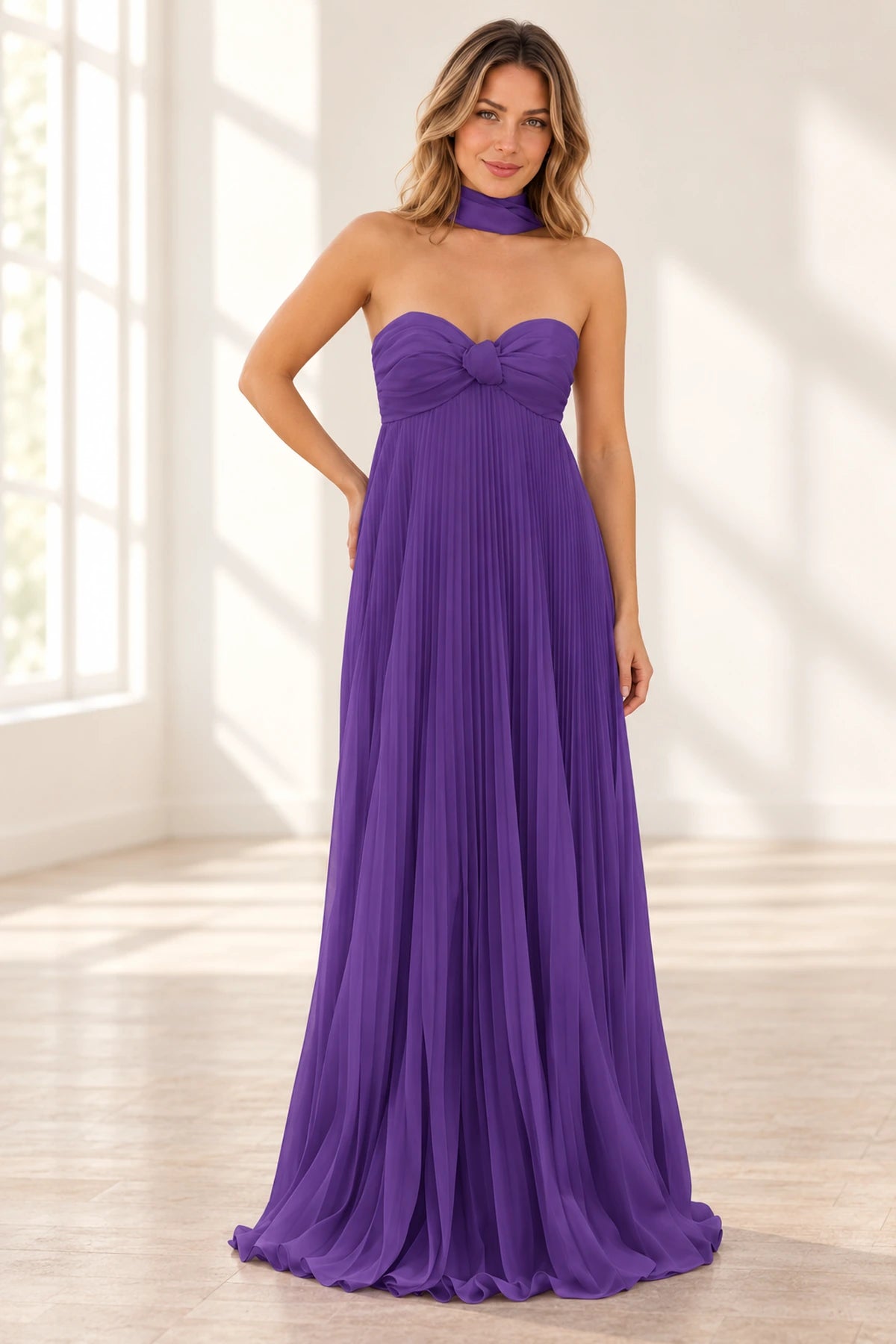 Elegant Chiffon A-Line Sweetheart Strapless Pleated Lace-Up Back Prom Dress