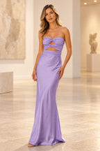 Elegant Satin Sheath Sweetheart Strapless Cutout Lace-Up Back Prom Dress