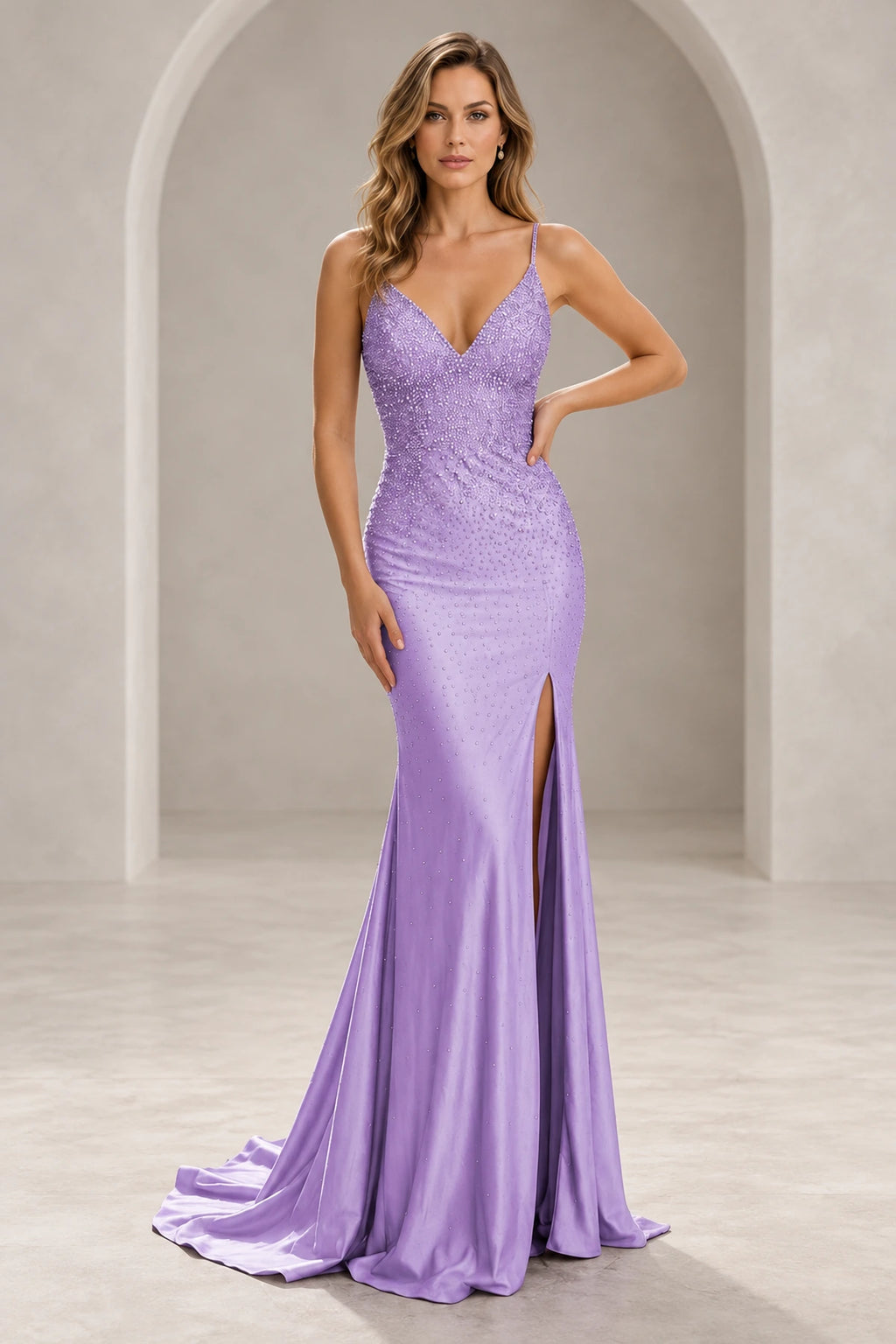 Elegant Sequin Mermaid V-Neck Spaghetti Strap Crisscross Back Long Prom Dress