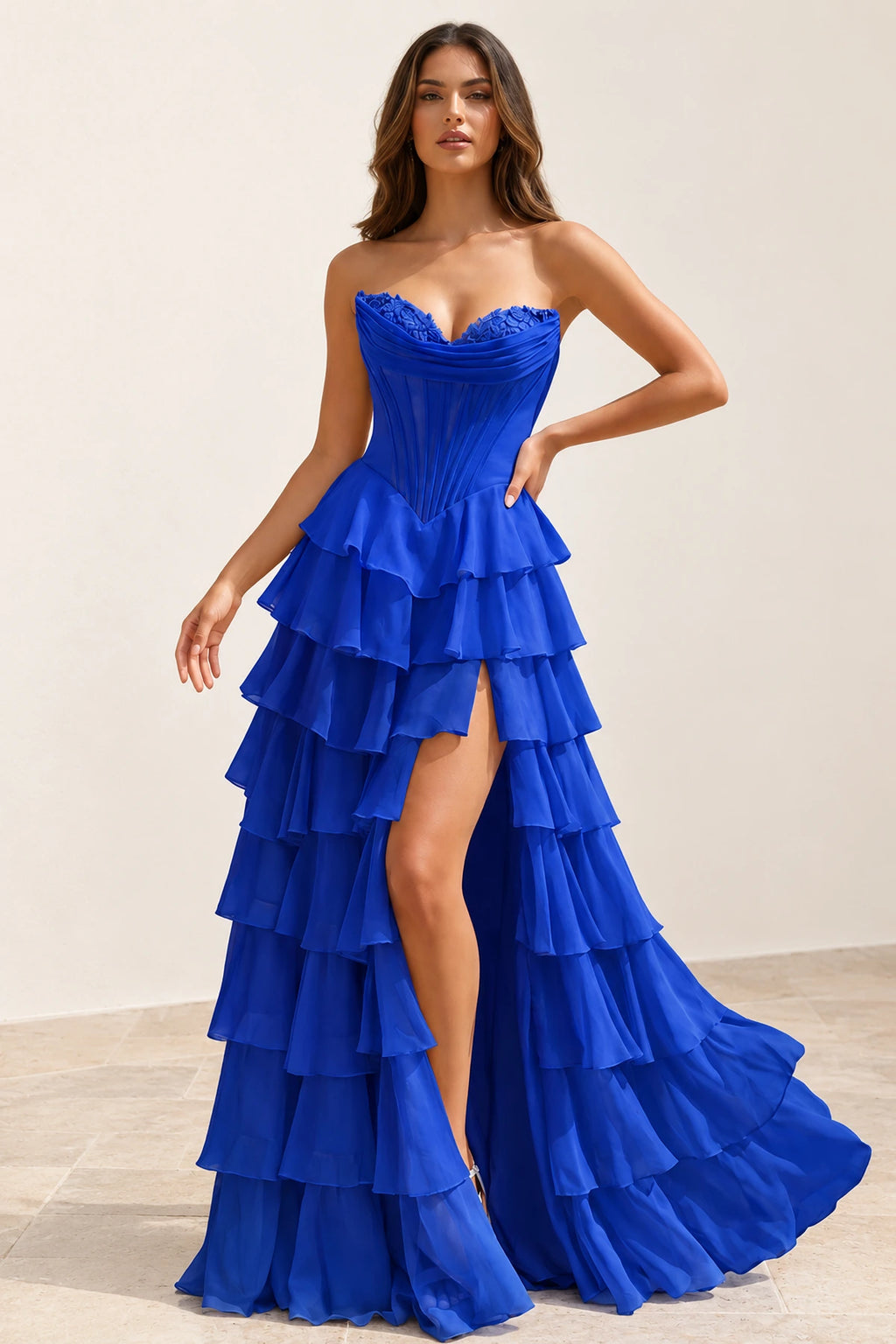 Elegant Chiffon Ball Gown Sweetheart Strapless Corset Lace-Up Back Prom Dress