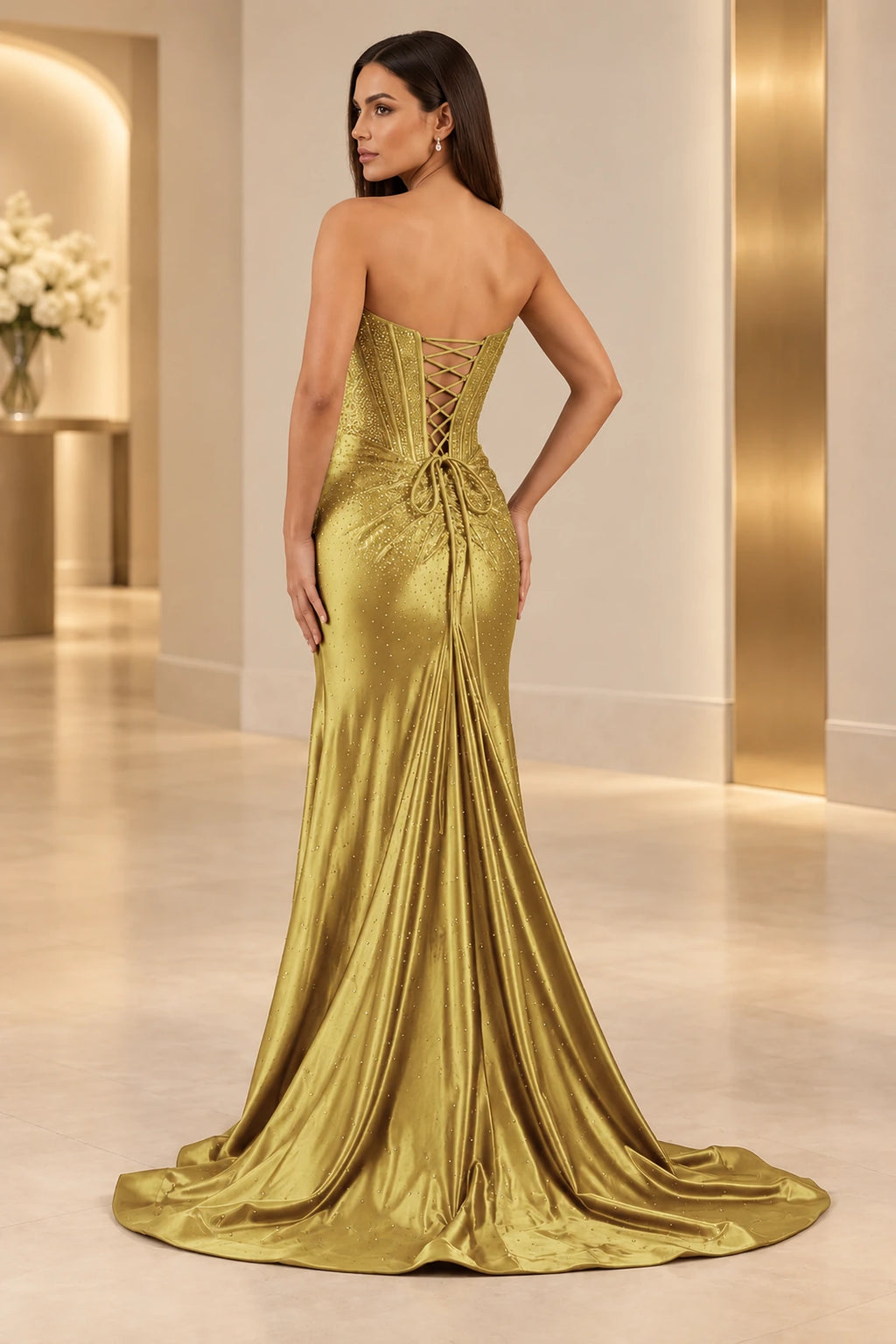 Striking Sheath Scoop Neck Strapless Lace Up Floor Length Prom Dress