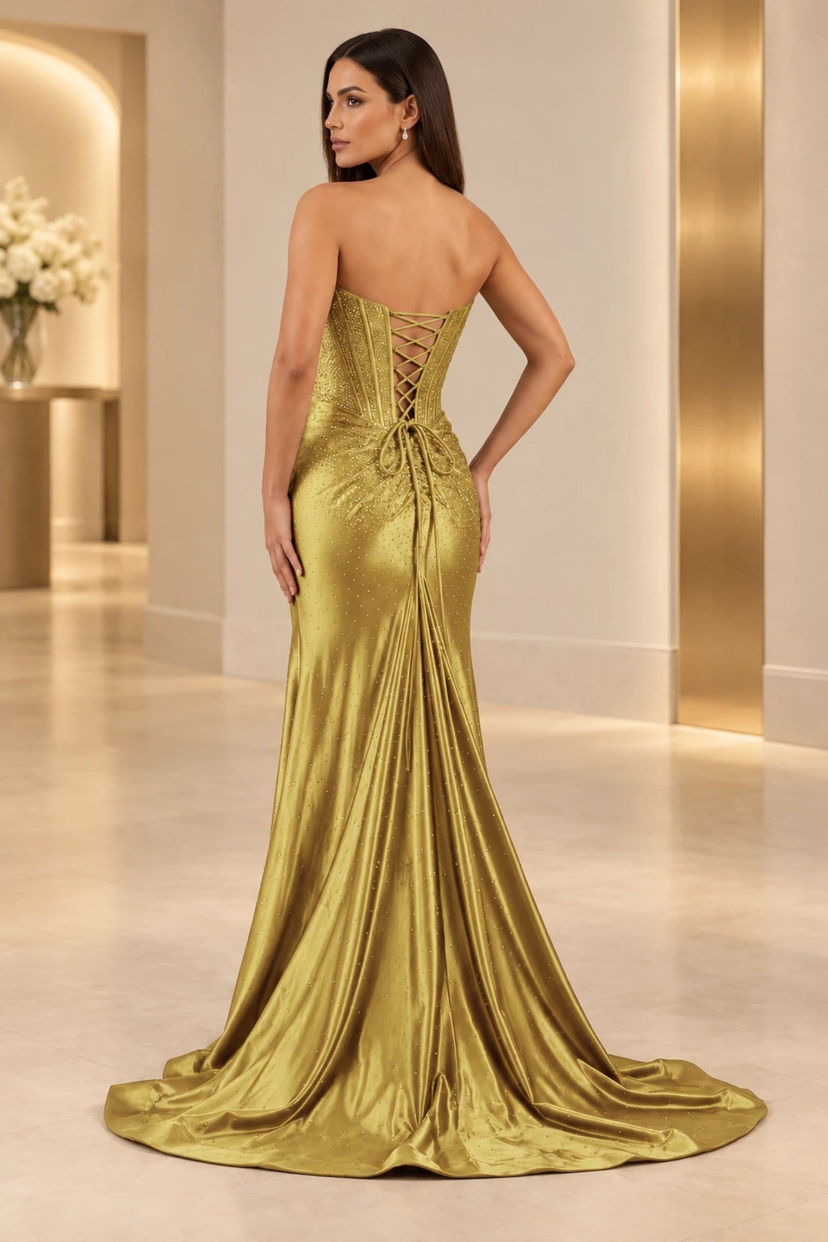Striking Sheath Scoop Neck Strapless Lace Up Floor Length Prom Dress