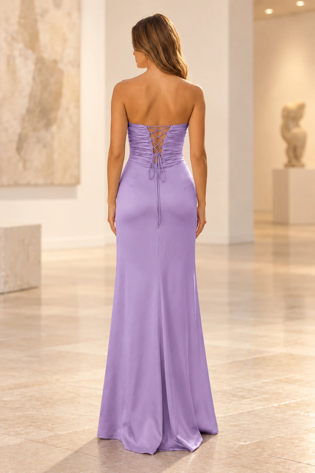 Elegant Satin Sheath Sweetheart Strapless Cutout Lace-Up Back Prom Dress